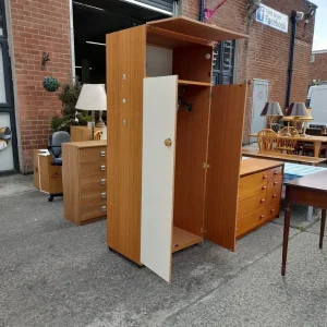 Cream and wood vintage 3 door wardrobe 76cm x 51cm x 187cm - Image 5