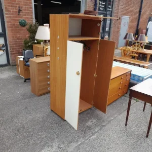 Cream and wood vintage 3 door wardrobe 76cm x 51cm x 187cm - Image 6