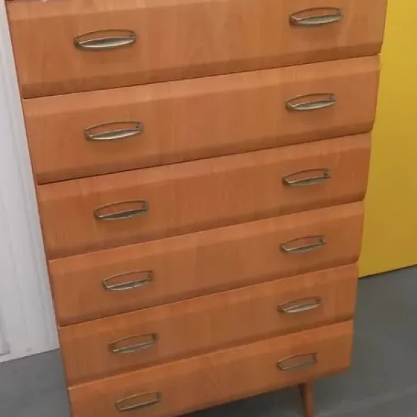 Mid century maple Meredew lacquered tall chest of drawers