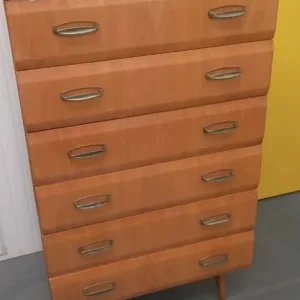 Mid century maple Meredew lacquered tall chest of drawers