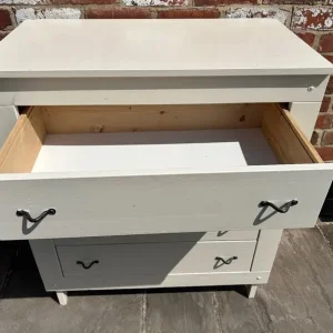 Solid Pine Chest of Drawers with White Paint and Brass Handles - Image 8