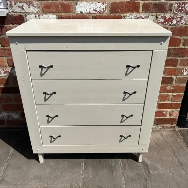 Solid Pine Chest of Drawers with White Paint and Brass Handles