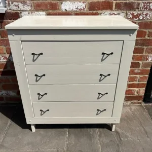 Solid Pine Chest of Drawers with White Paint and Brass Handles