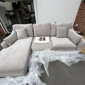 Dylan 3+2 Seater Corner Sofa & Footstool – Cream Cord Fabric