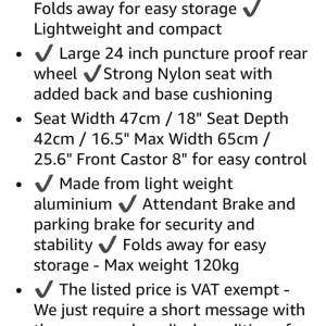 Self-propel wheelchair, nearly new - Image 3