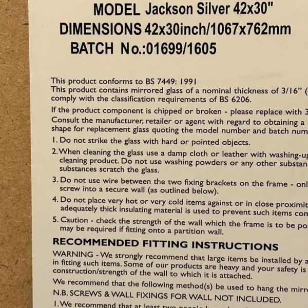 Jackson Leaner Mirror Silver 42”x30”
