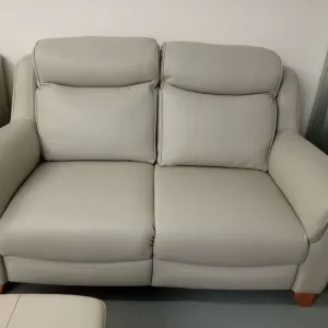 Parker-Knoll 2 Seater Cream Leather Sofa and Armchair with Footstool - Image 2