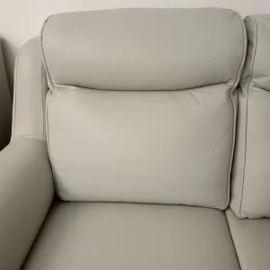 Parker-Knoll 2 Seater Cream Leather Sofa and Armchair with Footstool - Image 7