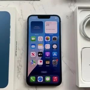 iPhone 13 128GB unlocked in blue with box, case, and charger - Image 2