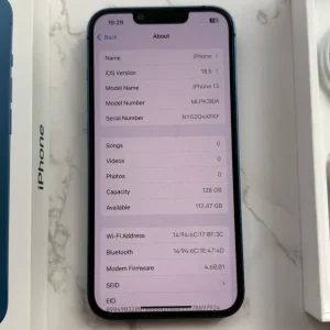iPhone 13 128GB unlocked in blue with box, case, and charger - Image 3