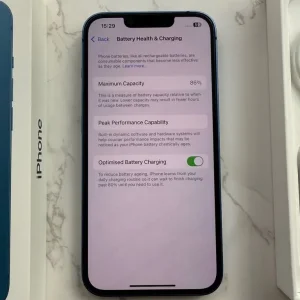 iPhone 13 128GB unlocked in blue with box, case, and charger - Image 4