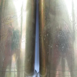 Pair Great War artillery shell cases trench art vases - Image 2