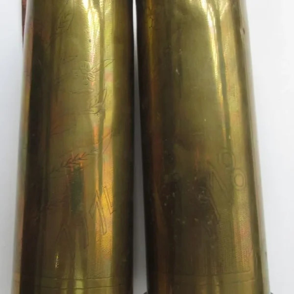 Pair Great War artillery shell cases trench art vases