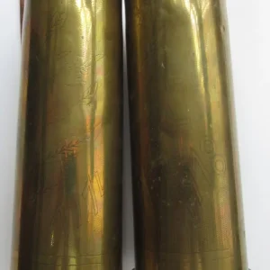 Pair Great War artillery shell cases trench art vases
