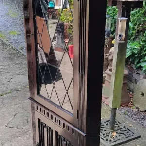 Solid Oak Corner Cabinet with Leaded Glass and Linenfold Door - Image 4