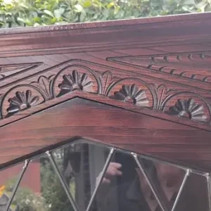 Solid Oak Corner Cabinet with Leaded Glass and Linenfold Door - Image 7
