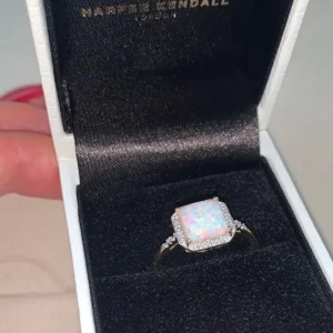Harper Kendall 9ct Yellow Gold 0.03ct Diamond And Opal Halo Ring - Image 2