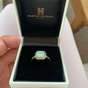 Harper Kendall 9ct Yellow Gold 0.03ct Diamond And Opal Halo Ring - Image 6