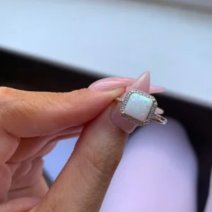Harper Kendall 9ct Yellow Gold 0.03ct Diamond And Opal Halo Ring - Image 8