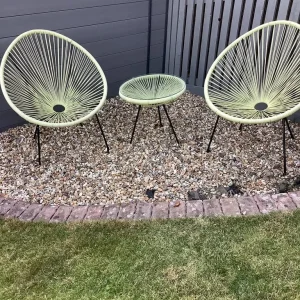 Rattan Egg String Chairs and Clear Glass Table - Image 2