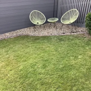 Rattan Egg String Chairs and Clear Glass Table - Image 3