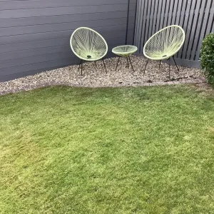 Rattan Egg String Chairs and Clear Glass Table - Image 4