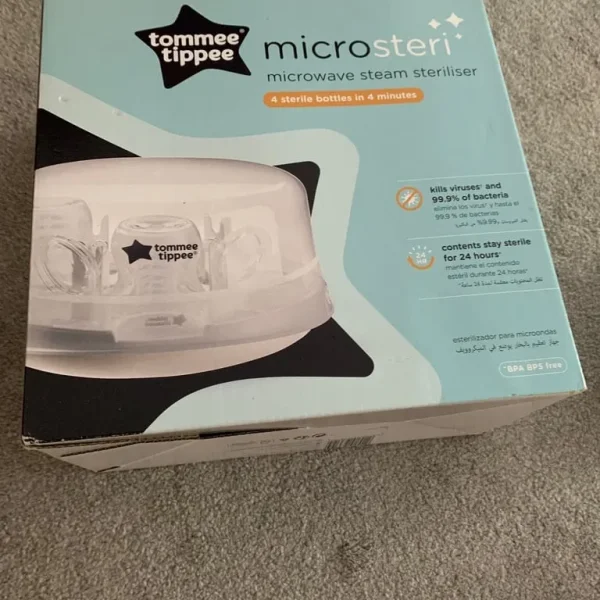 Tommee Tippee Microsteri steam steriliser and glass bottle unused