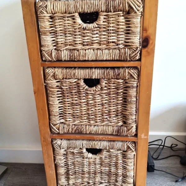 Pine Unit with 3 Wicker Drawers