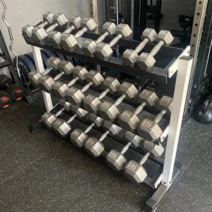 York commercial 3 tier dumbbell rack with 385kg cast iron dumbbell set 5-30kg 2.5kg increments - Image 5
