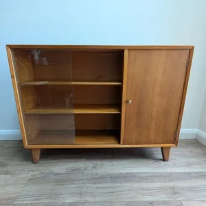 Lebus mid century teak display cabinet with sliding glass doors - Image 5