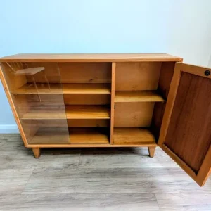 Lebus mid century teak display cabinet with sliding glass doors - Image 7