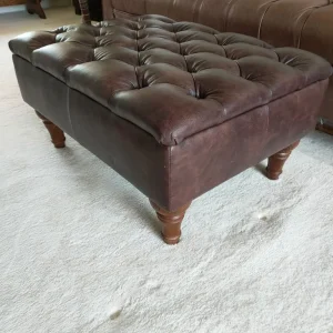 Antique brown leather chesterfield footstool - Image 3