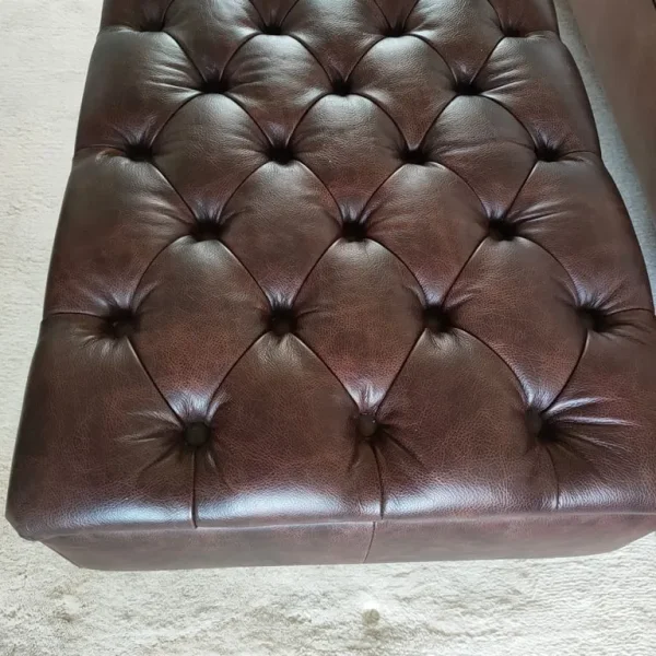 Antique brown leather chesterfield footstool