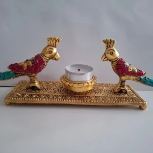 Tea Light Holder with Coloured Parrots and Mosaic Beads