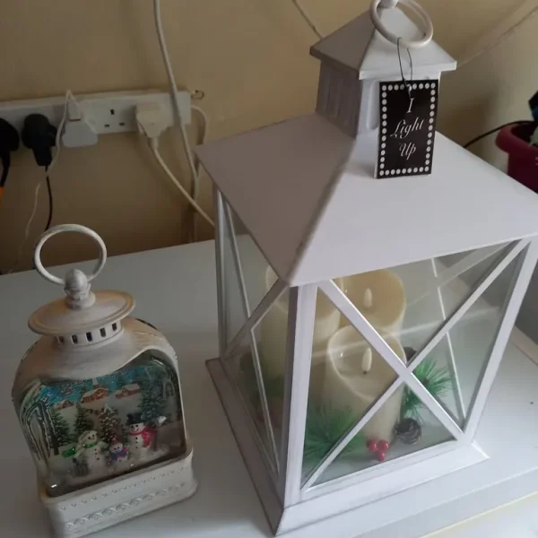 christmas lantern and snow globe