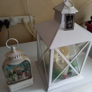 christmas lantern and snow globe