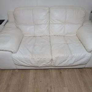 Lovey heavy leather cream and white 2-seater sofa and chair - Image 2