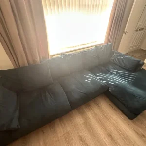 Velvet Pillow Back Right Hand Facing Large Chaise End Sofa and Velvet Square Footstool - Image 3