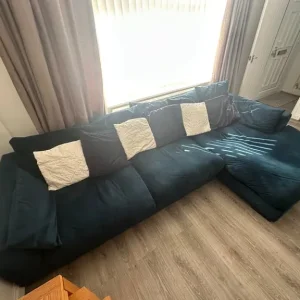 Velvet Pillow Back Right Hand Facing Large Chaise End Sofa and Velvet Square Footstool - Image 6