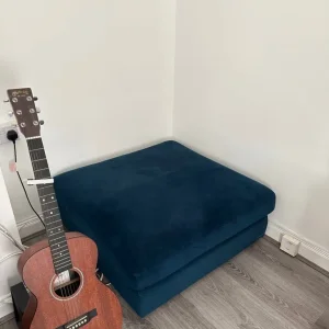 Velvet Pillow Back Right Hand Facing Large Chaise End Sofa and Velvet Square Footstool - Image 7