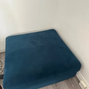 Velvet Pillow Back Right Hand Facing Large Chaise End Sofa and Velvet Square Footstool - Image 8