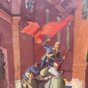 Oil Painting of The Storming of the Winter Palace – 1960s Soviet School Militaria - Image 8