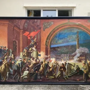 Oil Painting of The Storming of the Winter Palace – 1960s Soviet School Militaria