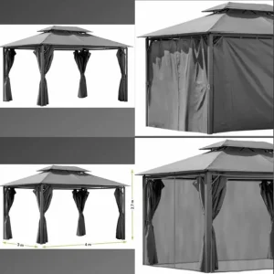 Garden Gazebo Pavilion 3x4m Tent with Mosquito Net and Sliding Walls