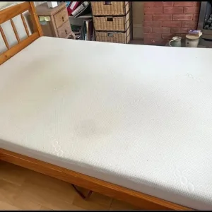 Pine double bed frame with memory foam mattress - Image 2