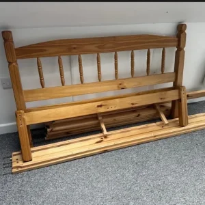 Pine double bed frame with memory foam mattress - Image 3