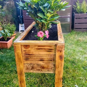 Handcrafted Rustic Wooden Planter with Burnt Wood Finish - Image 3