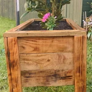 Handcrafted Rustic Wooden Planter with Burnt Wood Finish - Image 4