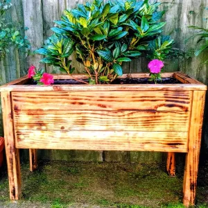 Handcrafted Rustic Wooden Planter with Burnt Wood Finish