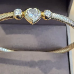 14ct Gold Heart Hinged Bangle with Cubic Zirconia